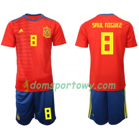 Koszulka Hiszpania SAUL NIGUES 8 Dziecięcy Domowe Koszulki Piłkarskie 2019 Krótki Rękaw